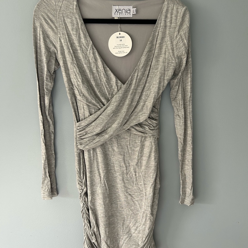 NWT Xenia Boutique Gray Wrap Dress (Perfect for Maternity)